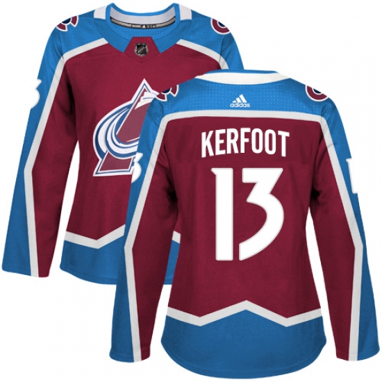 Women's Adidas Colorado Avalanche #13 Alexander Kerfoot Authentic Burgundy Red Home NHL Jersey - Ujersey