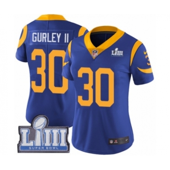 Women's Nike Los Angeles Rams #30 Todd Gurley Royal Blue Alternate Vapor Untouchable Limited Player Super Bowl LIII Bound NFL Jersey - Ujersey