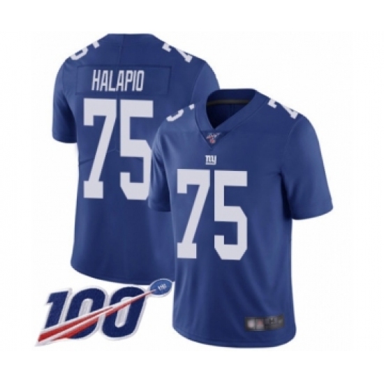 Men's New York Giants #75 Jon Halapio Royal Blue Team Color Vapor Untouchable Limited Player 100th Season Football Jersey - Ujersey