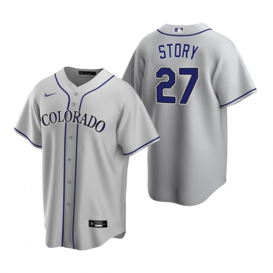 Men's Nike Colorado Rockies #27 Trevor Story Gray Road Stitched Baseball Jersey - Ujersey