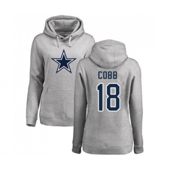 Football Women's Dallas Cowboys #18 Randall Cobb Ash Name & Number Logo Pullover Hoodie - Ujersey