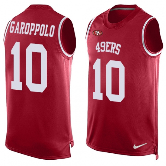 Men's Nike San Francisco 49ers #10 Jimmy Garoppolo Limited Red Player Name & Number Tank Top NFL Jersey - Ujersey