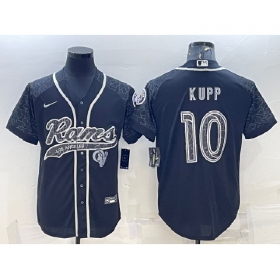 Men's Los Angeles Rams #10 Cooper Kupp Black Reflective With Patch Cool Base Stitched Baseball Jersey - Ujersey