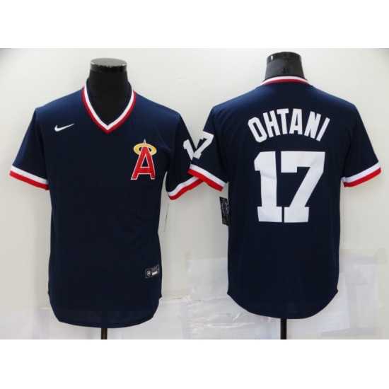 Men's Los Angeles Angels of Anaheim #17 Shohei Ohtani Navy Throwback Authentic Jersey - Ujersey