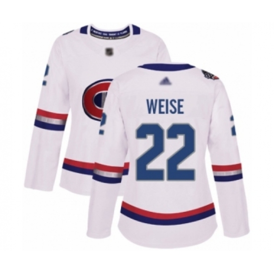 Women's Montreal Canadiens #22 Dale Weise Authentic White 2017 100 Classic Hockey Jersey - Ujersey