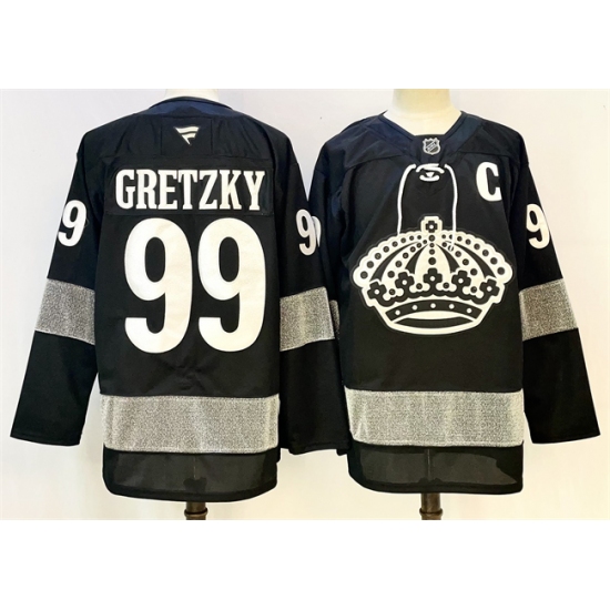 Men's Los Angeles Kings #99 Wayne Gretzky Black With C Alternate Stitched Hockey Jersey - Ujersey