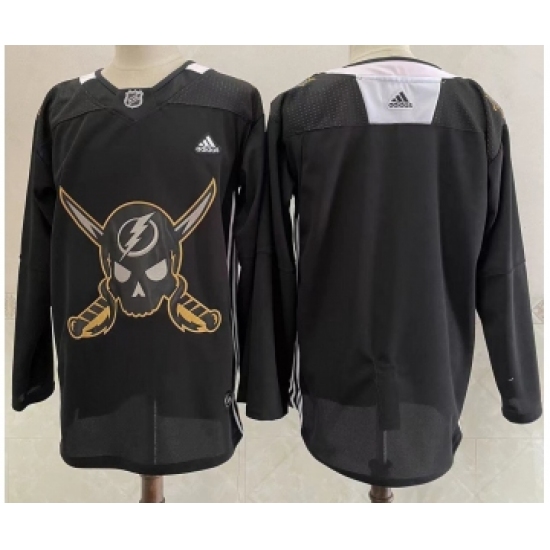 Men's Tampa Bay Lightning Blank Black Pirate Themed Warmup Authentic Jersey - Ujersey