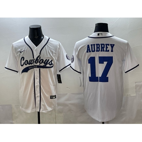 Men's Dallas Cowboys #17 Brandon Aubrey White Cool Base Stitched Baseball Jersey - Ujersey