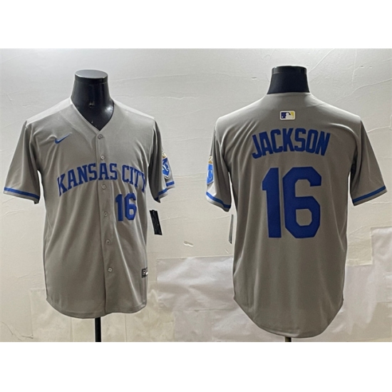 Men's Kansas City Royals #16 Bo Jackson Gray 2024 Away Limited Stitched Baseball Jersey - Ujersey