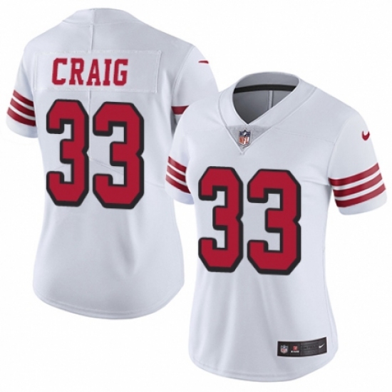 Women's Nike San Francisco 49ers #33 Roger Craig Limited White Rush Vapor Untouchable NFL Jersey - Ujersey