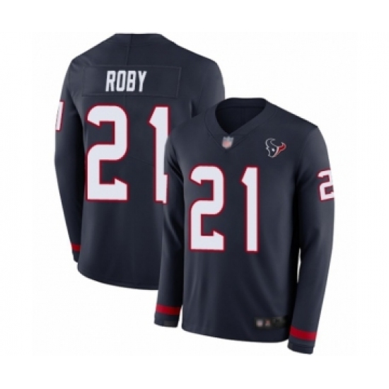 Youth Houston Texans #21 Bradley Roby Limited Navy Blue Therma Long Sleeve Football Jersey - Ujersey