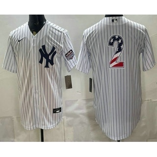 Men's New York Yankees #2 Derek Jeter White 2026 USA 250 Fourth of July Home Stadium Stitched Jersey - Ujersey
