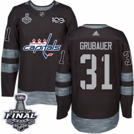Men's Adidas Washington Capitals #31 Philipp Grubauer Authentic Black 1917-2017 100th Anniversary 2018 Stanley Cup Final NHL Jersey - Ujersey