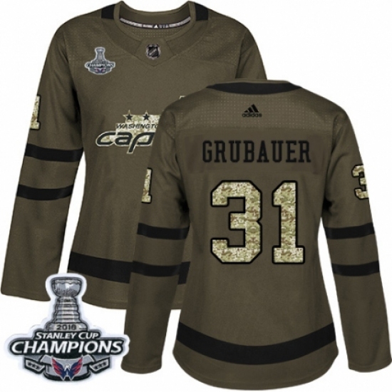 Women's Adidas Washington Capitals #31 Philipp Grubauer Authentic Green Salute to Service 2018 Stanley Cup Final Champions NHL Jersey - Ujersey