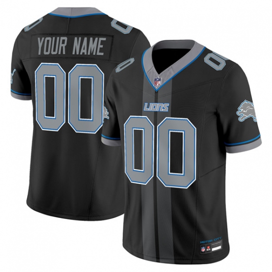 Men's Detroit Lions Customized Black 2025 F.U.S.E. 'Motor City Racing Edition' Vapor Limited Stitched Jersey - Ujersey