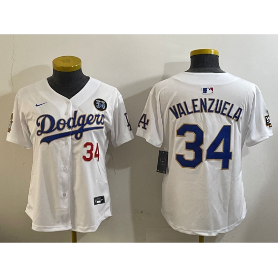 Women's Los Angeles Dodgers #34 Toro Valenzuela White Gold 2024 World Series With Fernando Memorial Limited Stitched Baseball Jersey - Ujersey