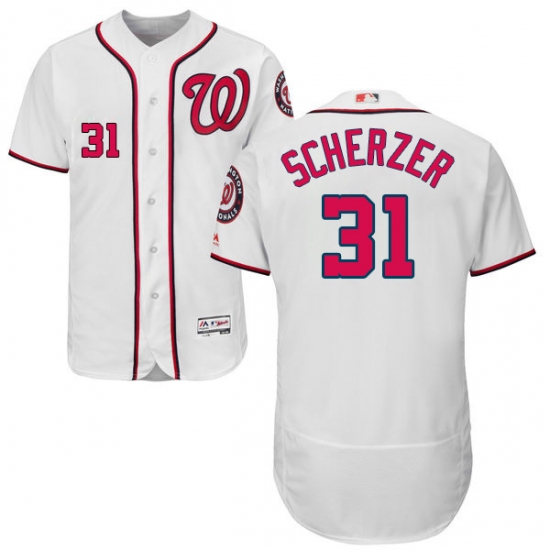 Men's Majestic Washington Nationals #31 Max Scherzer White Home Flex Base Authentic Collection MLB Jersey - Ujersey