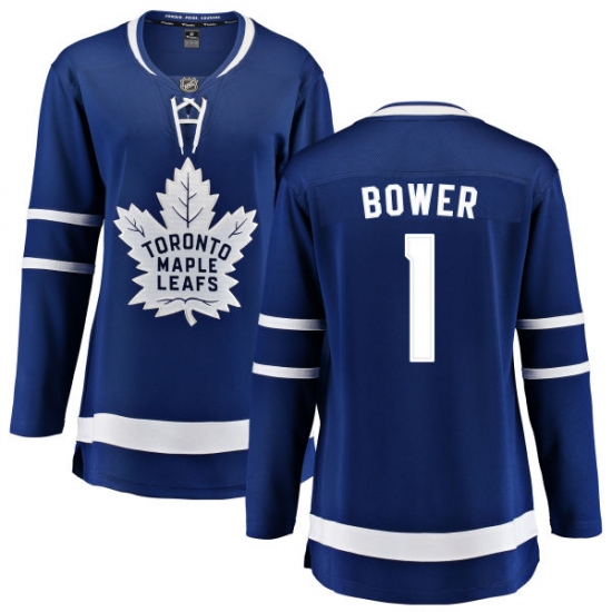 Women's Toronto Maple Leafs #1 Johnny Bower Fanatics Branded Royal Blue Home Breakaway NHL Jersey - Ujersey