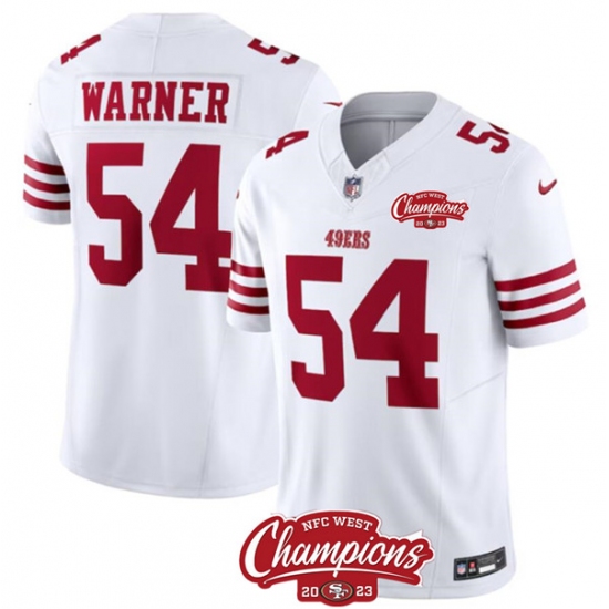 Men's San Francisco 49ers #54 Fred Warner White 2023 F.U.S.E. NFC West Champions Football Stitched Jersey - Ujersey