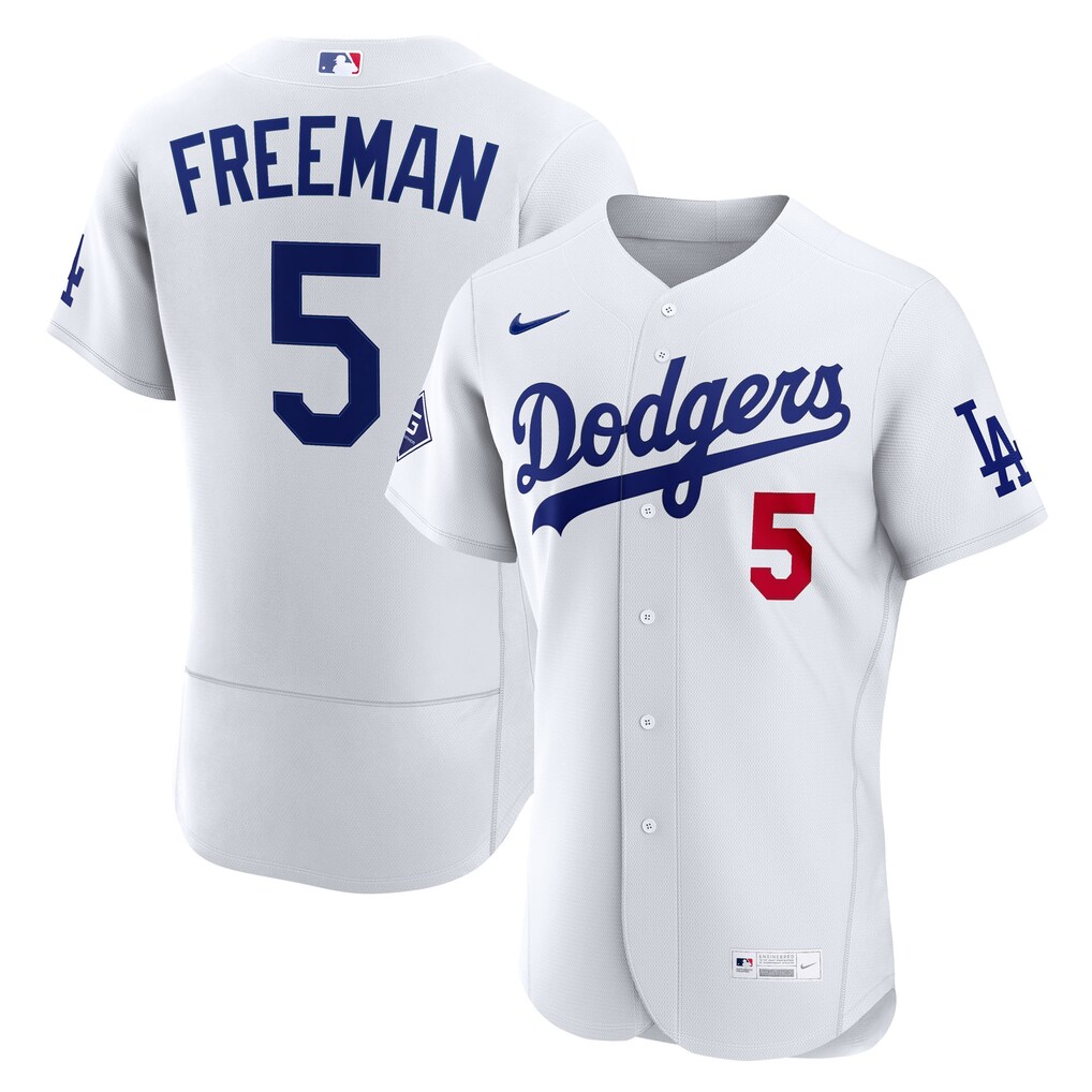 Men's Los Angeles Dodgers Freddie Freeman Nike White Home Authentic Sponsor Patch Jersey - Ujersey