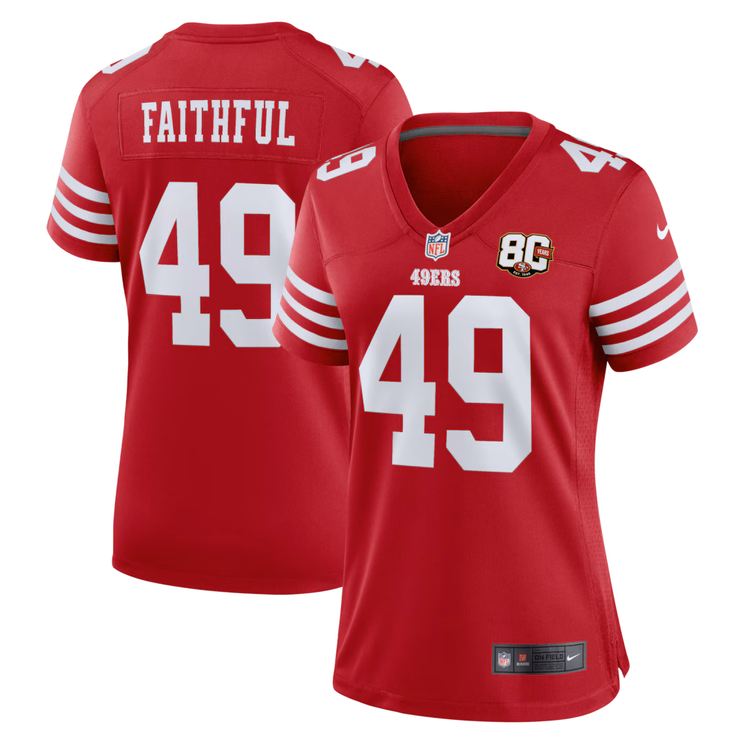 Women's San Francisco 49ers The Faithful Nike Scarlet 80th Anniversary Game Jersey - SUjersey01