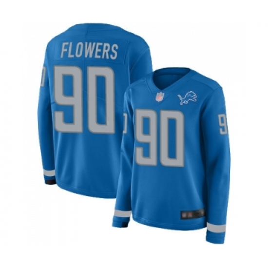 Women's Detroit Lions #90 Trey Flowers Limited Blue Therma Long Sleeve Football Jersey - Ujersey