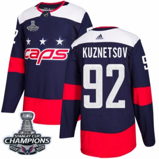 Men's Adidas Washington Capitals #92 Evgeny Kuznetsov Authentic Navy Blue 2018 Stadium Series 2018 Stanley Cup Final Champions NHL Jersey - Ujersey
