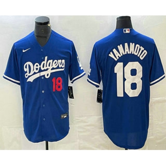 Men's Los Angeles Dodgers #18 Yoshinobu Yamamoto Number Blue Stitched Cool Base Nike Jersey - Ujersey