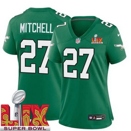 Women Philadelphia Eagles Quinyon Mitchell #27 Kelly Green 2024 2025 Super Bowl LIX F U S E Stitched NFL Jersey - Ujersey