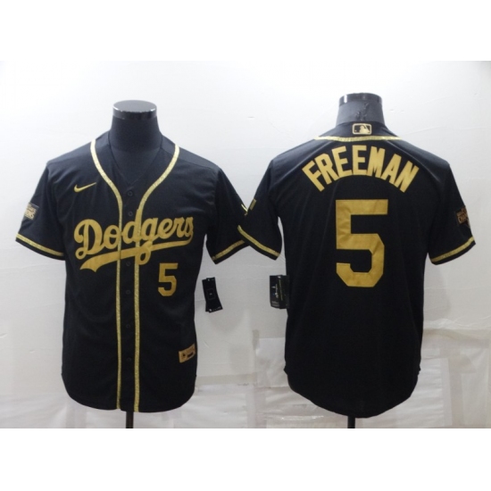 Men's Nike Los Angeles Dodgers #5 Freddie Freeman Black Gold Jersey - Ujersey
