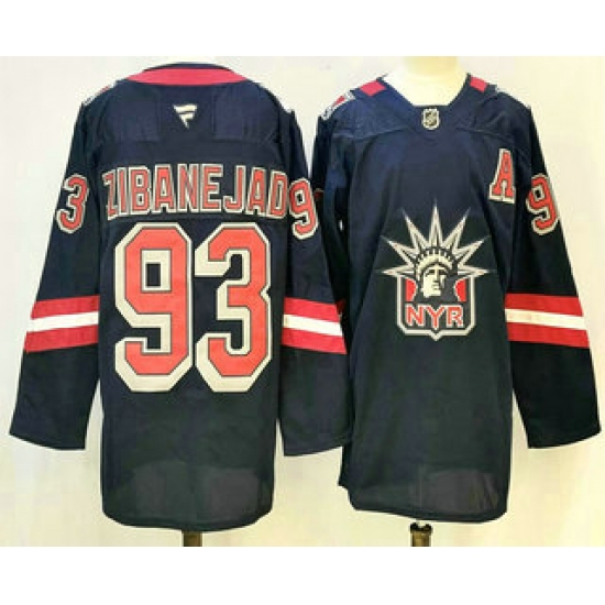Men's New York Rangers #93 Mika Zibanejad Navy Reverse Retro Authentic Jersey - Ujersey