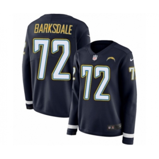 Women's Nike Los Angeles Chargers #72 Joe Barksdale Limited Navy Blue Therma Long Sleeve NFL Jersey - Ujersey