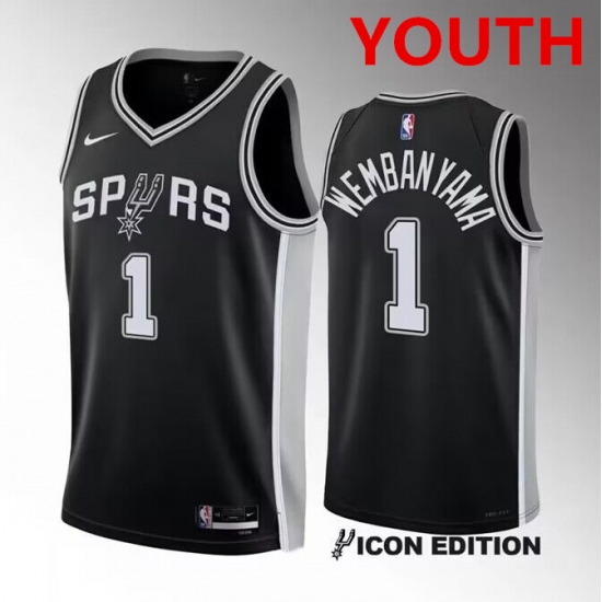 Youth San Antonio Spurs #1 Victor Wembanyama black icon edition stitched basketball jersey - Ujersey