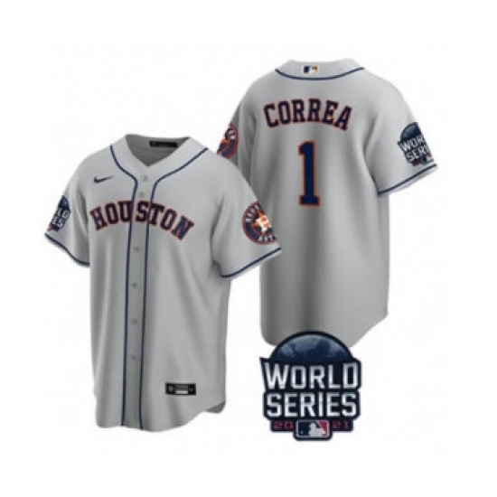 Men's Houston Astros #1 Carlos Correa 2021 Gray World Series Cool Base Stitched Baseball Jersey - Ujersey