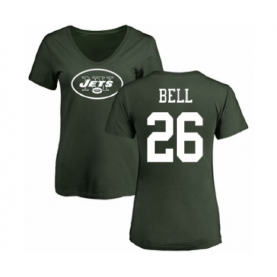 Football Women's New York Jets #26 Le'Veon Bell Green Name & Number Logo T-Shirt - Ujersey