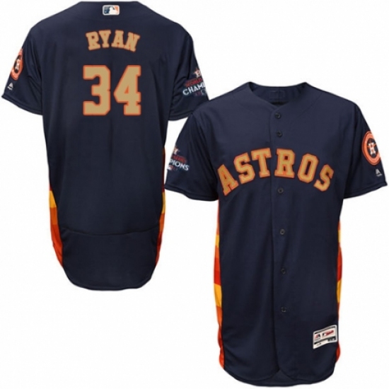 Men's Majestic Houston Astros #34 Nolan Ryan Navy Blue Alternate 2018 Gold Program Flex Base Authentic Collection MLB Jersey - Ujersey