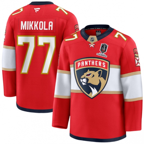 Men's Florida Panthers #77 Niko Mikkola Red Home 2025 Stanley Cup Champions Stitched Jersey - Ujersey
