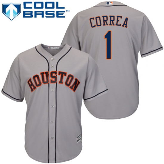 Youth Majestic Houston Astros #1 Carlos Correa Authentic Grey Road Cool Base MLB Jersey - Ujersey
