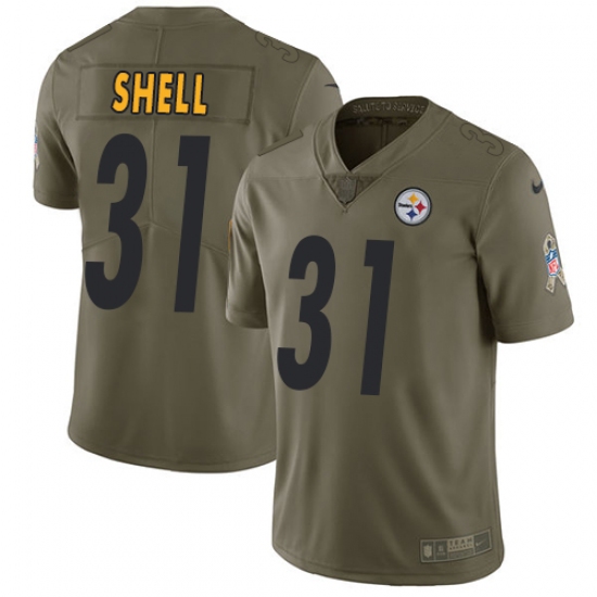 Youth Nike Pittsburgh Steelers #31 Donnie Shell Limited Olive 2017 Salute to Service NFL Jersey - Ujersey