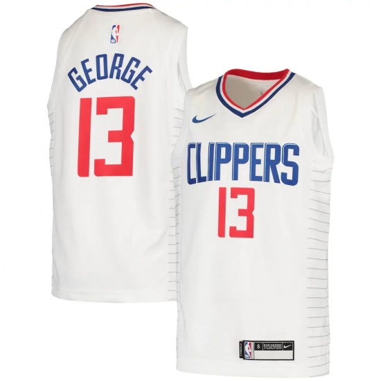 Youth LA Clippers #13 Paul George Nike White 2020-21 Swingman Jersey - Ujersey