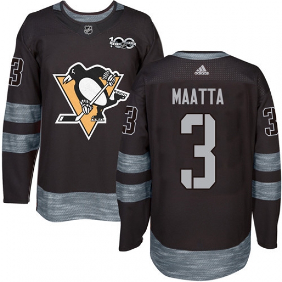 Men's Adidas Pittsburgh Penguins #3 Olli Maatta Authentic Black 1917-2017 100th Anniversary NHL Jersey - Ujersey