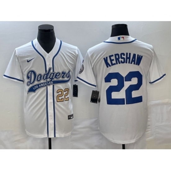 Men's Los Angeles Dodgers #22 Clayton Kershaw Number White Cool Base Stitched Baseball Jersey - Ujersey