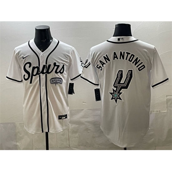 Men's San Antonio Spurs Team Big Logo White Stitched Baseball Jersey - Ujersey