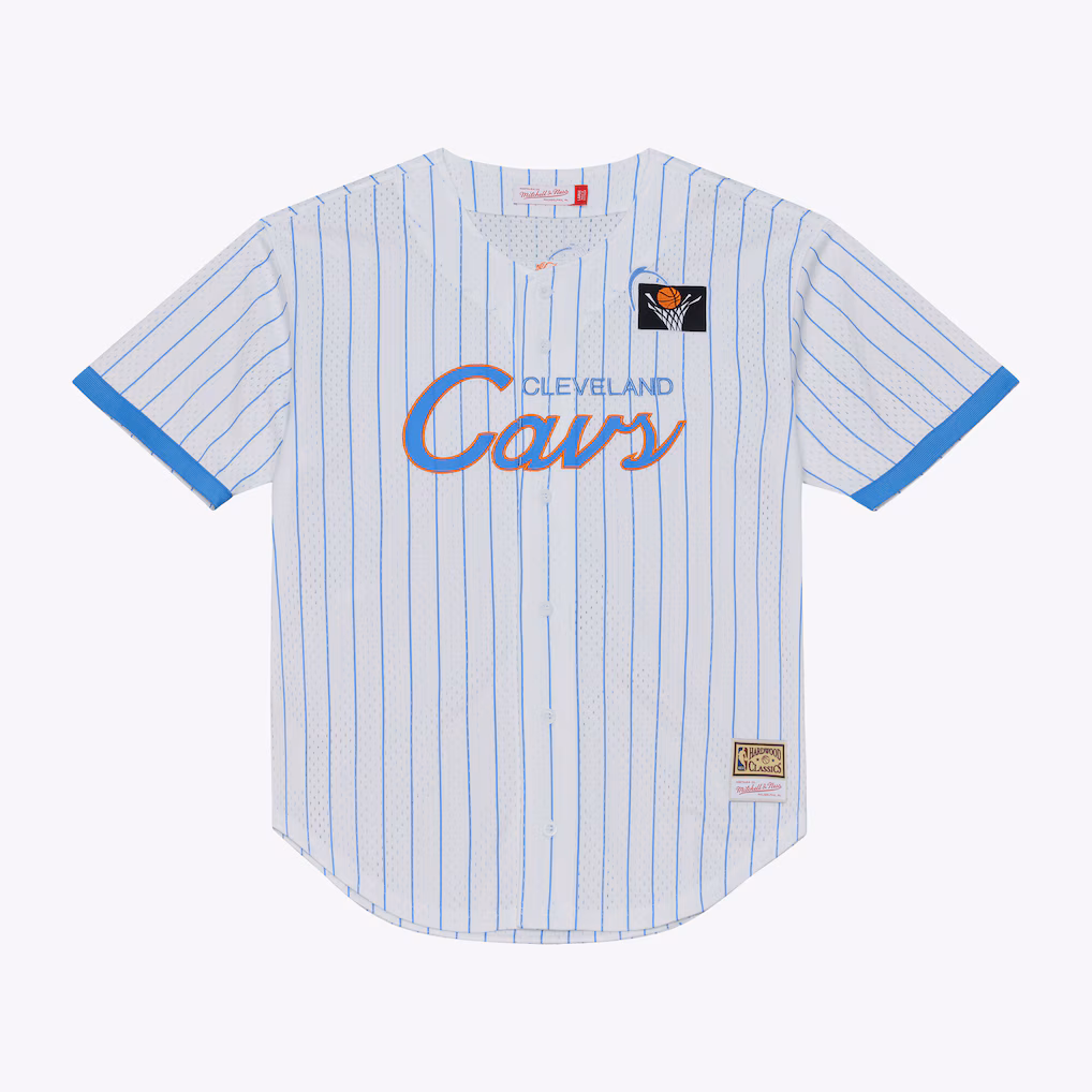 Men's Cleveland Cavaliers Mitchell & Ness White Head Coach Pinstripe Mesh Full-Button Baseball Jersey