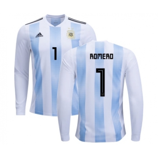 Argentina #1 Romero Home Long Sleeves Kid Soccer Country Jersey