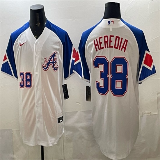 Men's Atlanta Braves #38 Guillermo Heredia White 2023 City Connect Cool Base Stitched Baseball Jersey - Ujersey