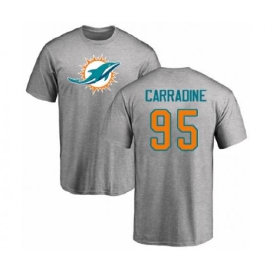 Football Miami Dolphins #95 Tank Carradine Ash Name & Number Logo T-Shirt - Ujersey