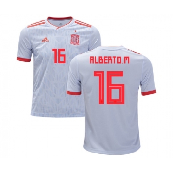 Spain #16 Alberto M. Away Kid Soccer Country Jersey