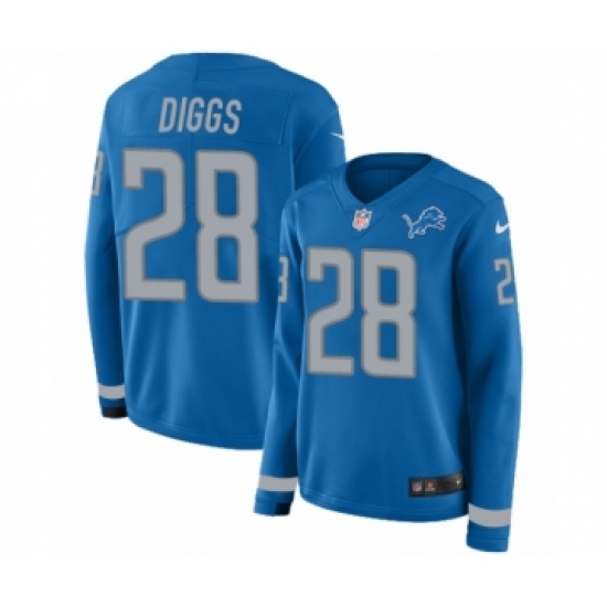 Women's Nike Detroit Lions #28 Quandre Diggs Limited Blue Therma Long Sleeve NFL Jersey - Ujersey