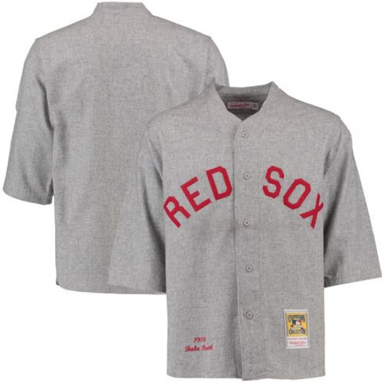 Men's Mitchell and Ness 1914 Boston Red Sox #3 Babe Ruth Authentic Grey Throwback MLB Jersey - Ujersey